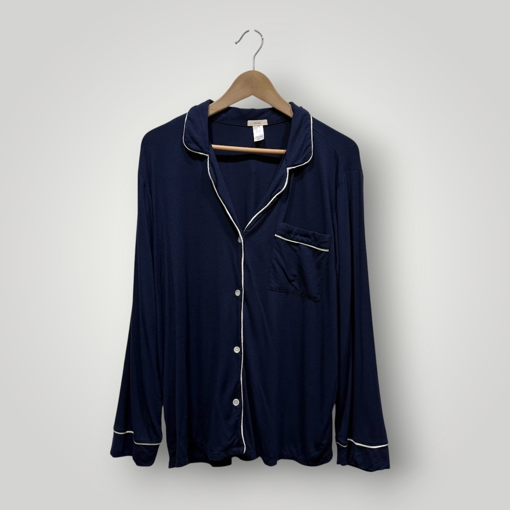 Eberjey Gisele Pajama Top Navy Blue Long Sleeve‎ Modal Button Front Shirt Medium